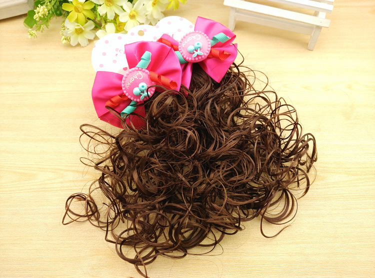 3417 Children's Pair Wig Barrettes Princess Girl Baby Bow Roll Hair Accessories Headwear