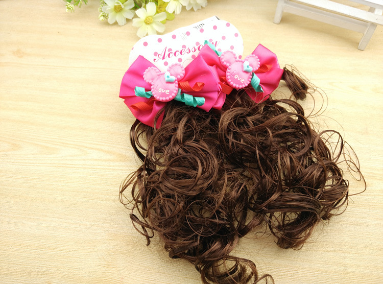 3417 Children's Pair Wig Barrettes Princess Girl Baby Bow Roll Hair Accessories Headwear