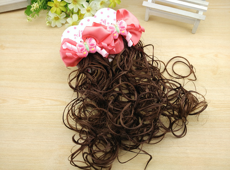 3417 Children's Pair Wig Barrettes Princess Girl Baby Bow Roll Hair Accessories Headwear
