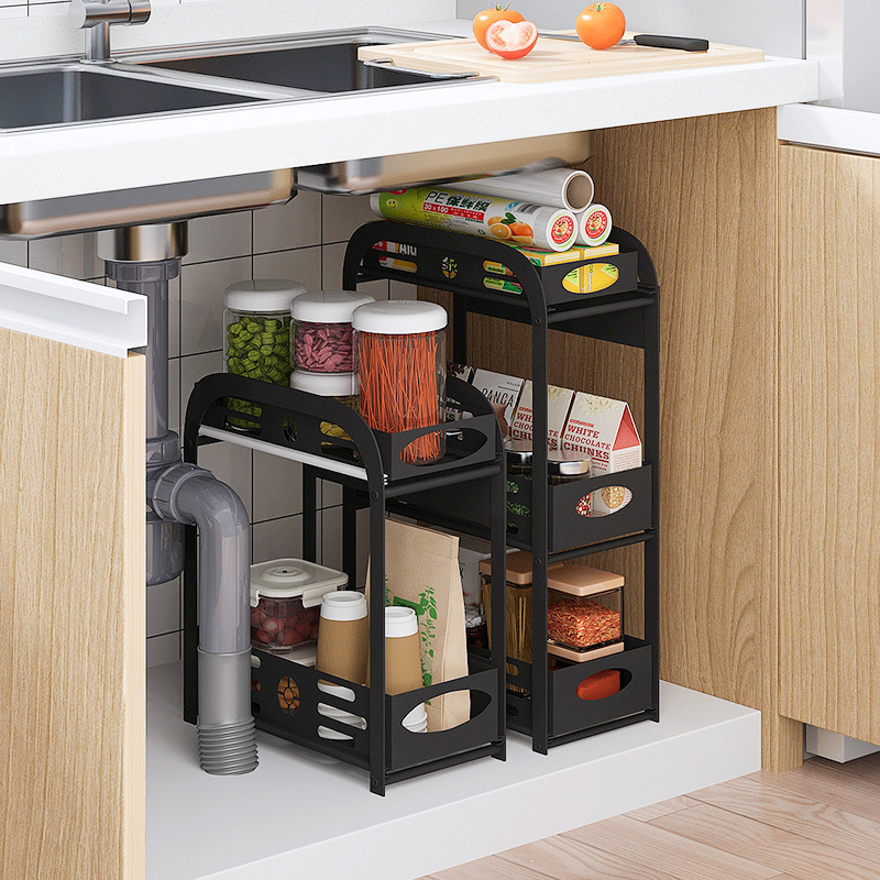 Kitchen Sink Storage Shelf Iron Paint Multi-Layer Countertop Drawer Cabinet Bathroom Storage Rack Factory Spot