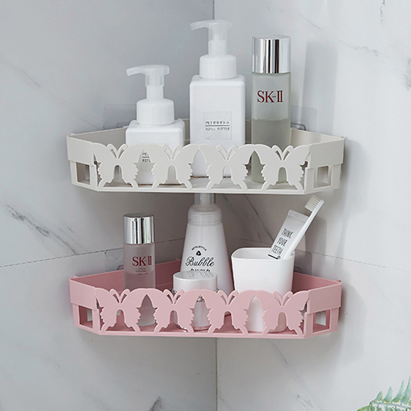 Non-punch wall hanging bathroom shelf bathroom seamless hook corner plastic storage shelf for toiletries