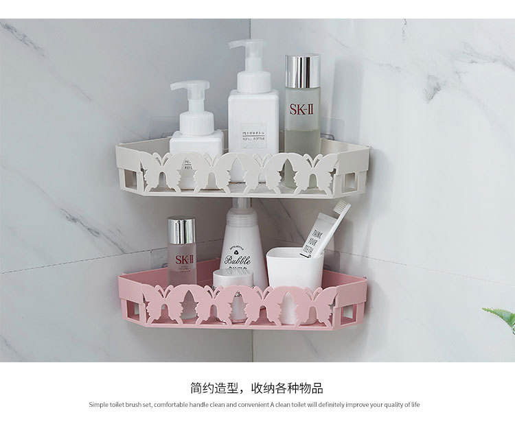 Non-punch wall hanging bathroom shelf bathroom seamless hook corner plastic storage shelf for toiletries