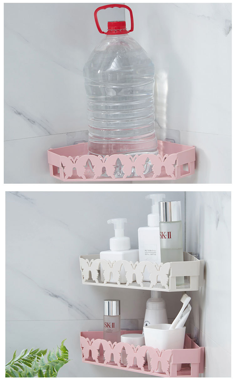 Non-punch wall hanging bathroom shelf bathroom seamless hook corner plastic storage shelf for toiletries