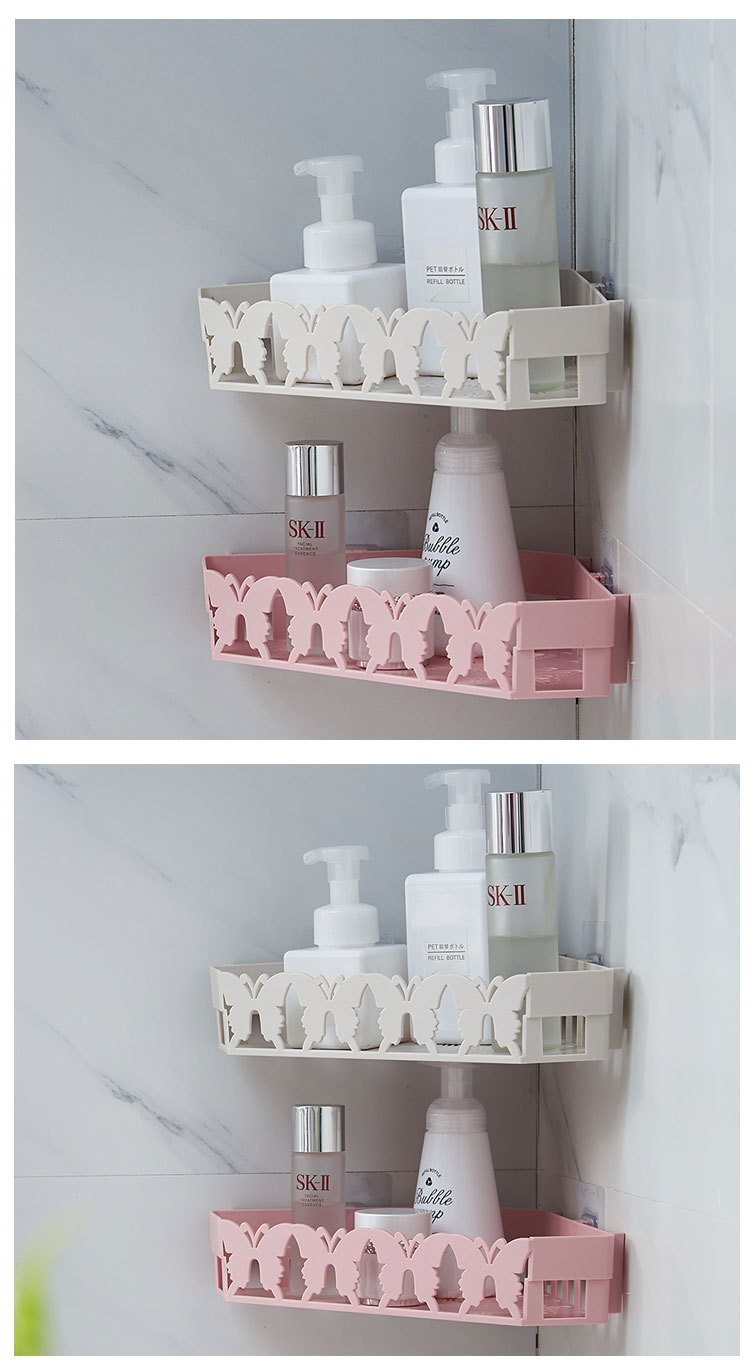 Non-punch wall hanging bathroom shelf bathroom seamless hook corner plastic storage shelf for toiletries