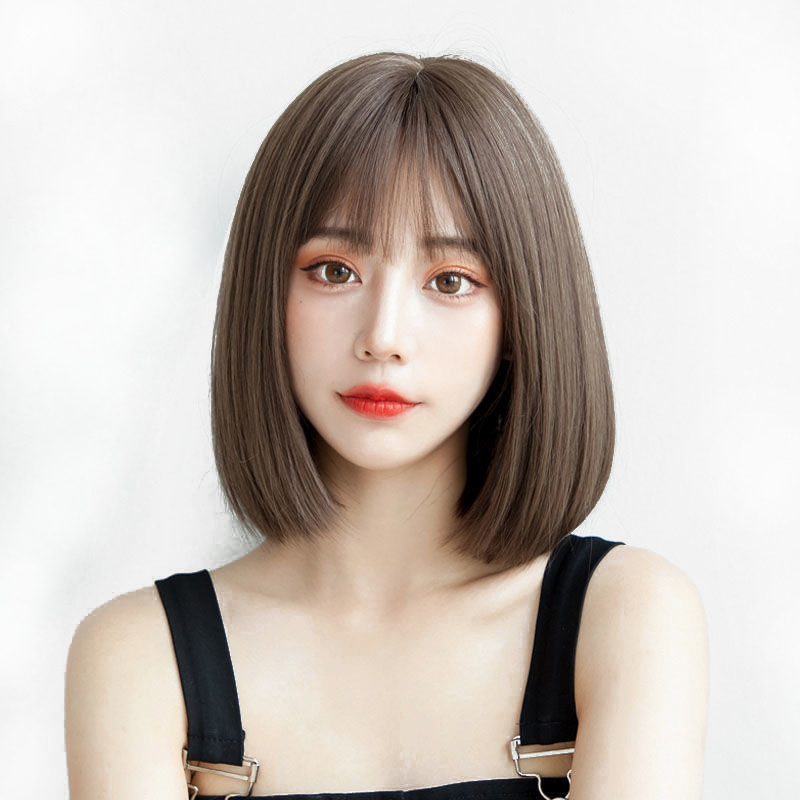 2020 New Wig Female Online Influencer Bob Haircut Short Straight Hair Temperament Inner Buckle Korean Girl Full-Head Wig Hair Cover