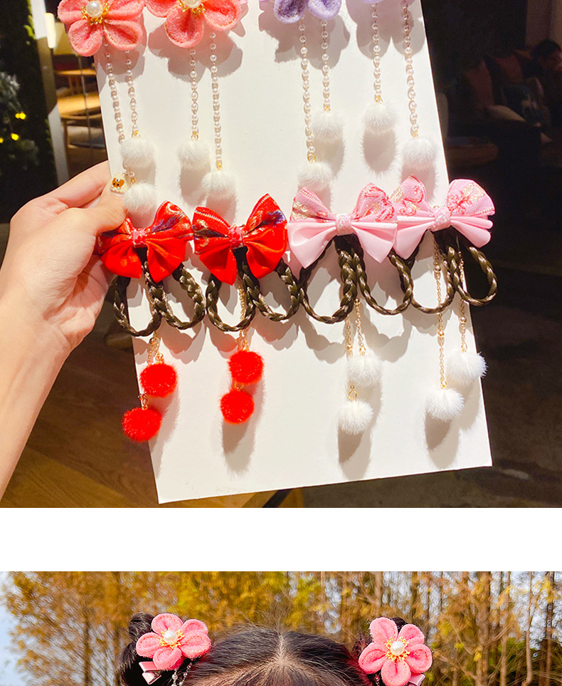 Little Girl's New Year Headdress Red Bow Wig Braid Hair Ball Tassel Hairpin Children's New Year Hairpin Hair Ornaments Little Girl's New Year Headdress Red Bow Wig Braid Hair Ball Tassel Hairpin Children's New Year Hairpin Hair Ornaments