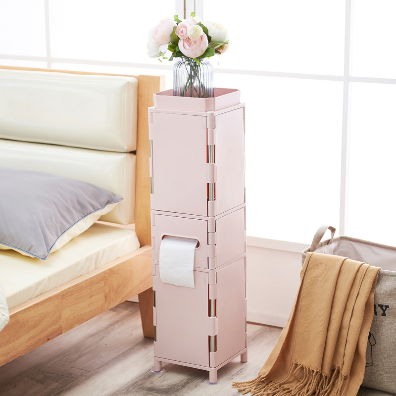 A Bathroom side cabinet is a shelf version of the Bathroom storage shelf floor storage cabinet