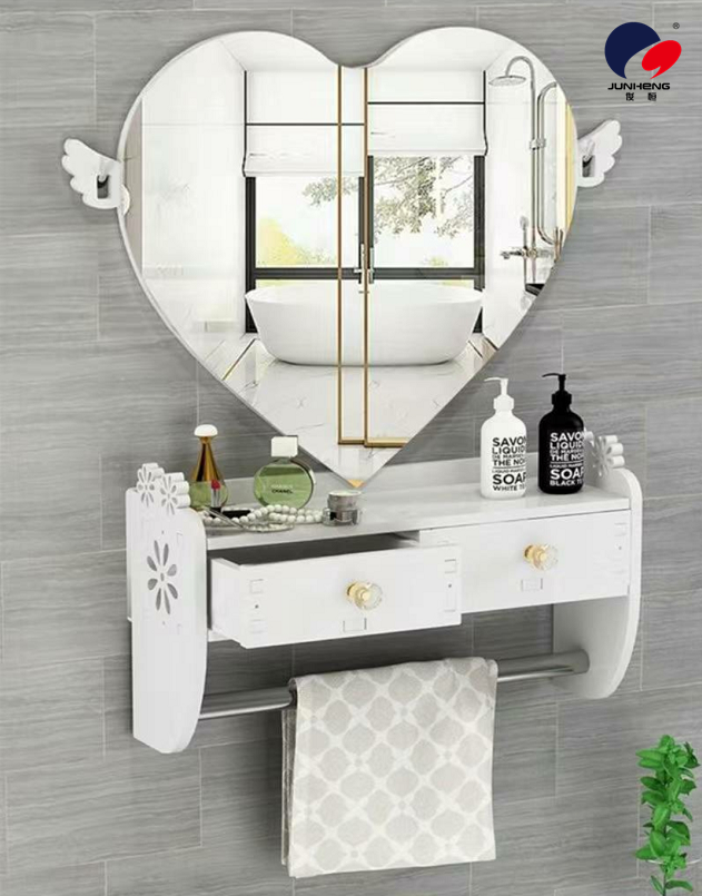 Bathroom Toilet Wall Hanging Mirror Punch-Free Toilet Love Makeup Mirror with Shelf Wall-Mounted