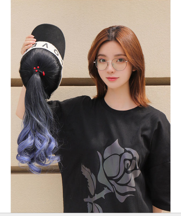 New Gradient High Ponytail False Braids Internet Celebrity Fashion Sun Hat Full-Head Wig
