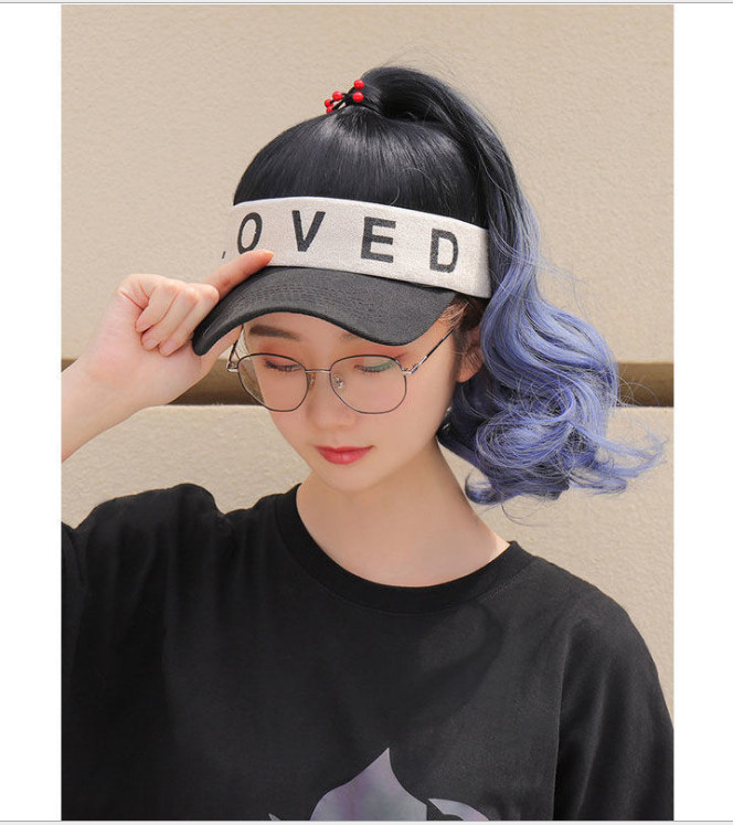 New Gradient High Ponytail False Braids Internet Celebrity Fashion Sun Hat Full-Head Wig