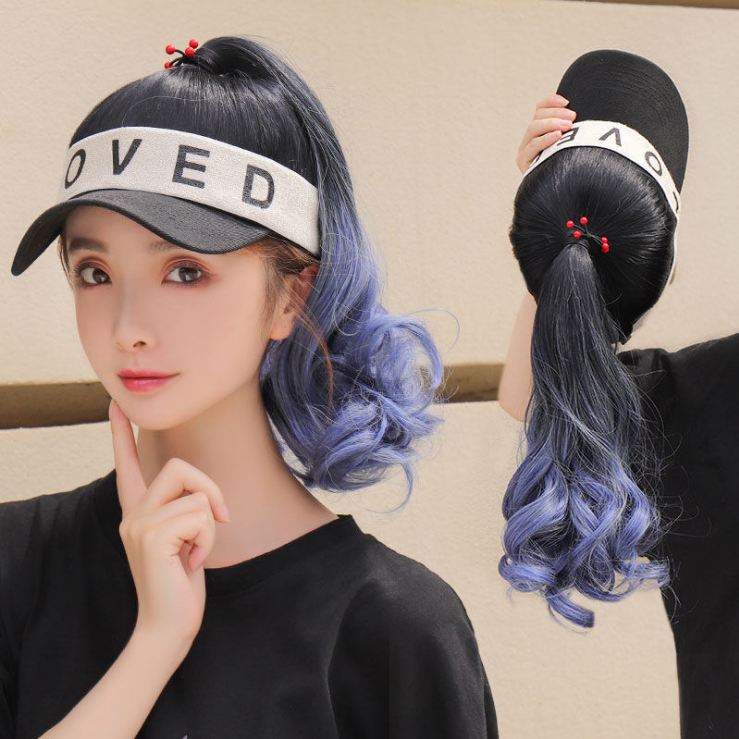 New Gradient High Ponytail False Braids Internet Celebrity Fashion Sun Hat Full-Head Wig