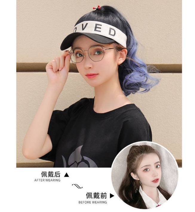 New Gradient High Ponytail False Braids Internet Celebrity Fashion Sun Hat Full-Head Wig