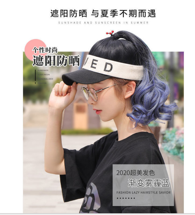 New Gradient High Ponytail False Braids Internet Celebrity Fashion Sun Hat Full-Head Wig