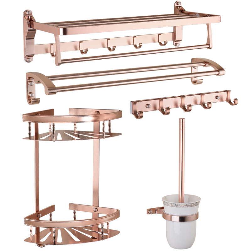 Rose Gold Towel Rack Space Aluminum Shelf Bathroom Pendant Set Factory Wholesale Quantity Discount Can Be Labeled