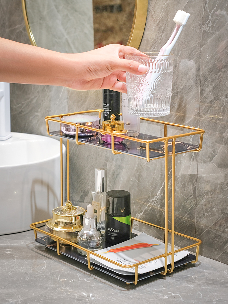 Washstand Cosmetic Shelf Bathroom Toilet Surface of Washbasin Light Luxury Desktop Double Storage Wall Hanging