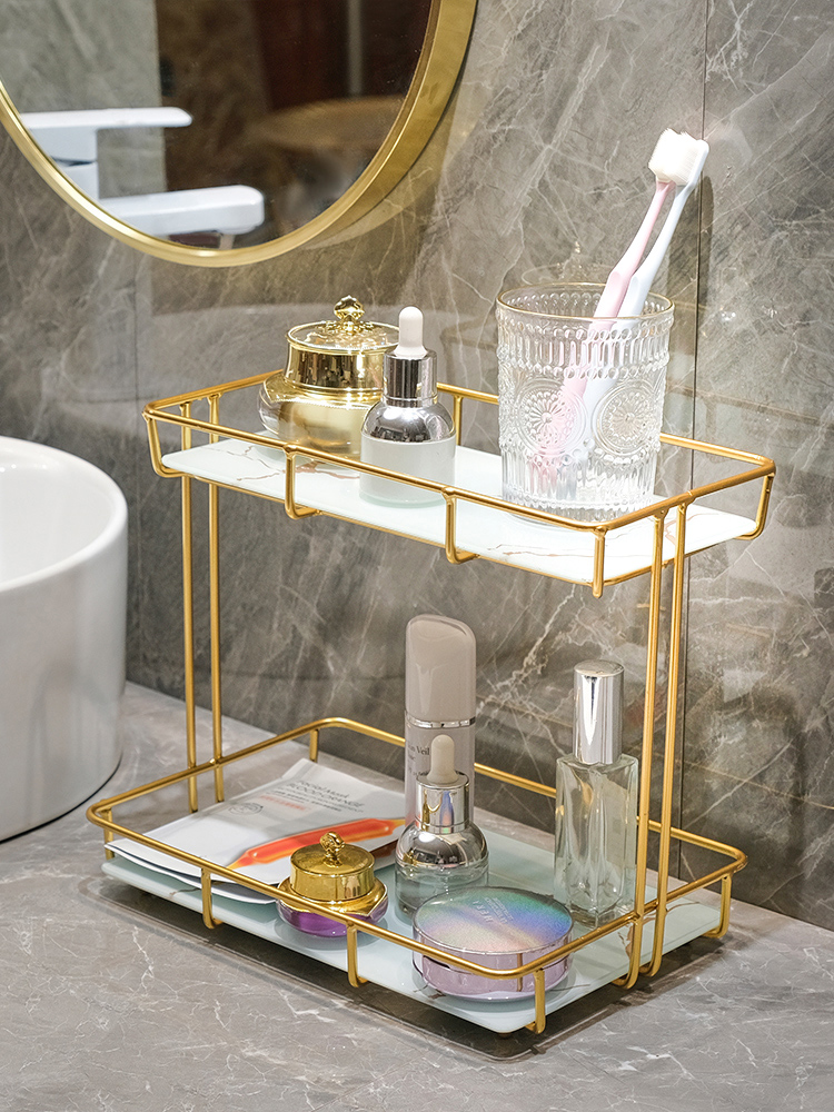 Washstand Cosmetic Shelf Bathroom Toilet Surface of Washbasin Light Luxury Desktop Double Storage Wall Hanging