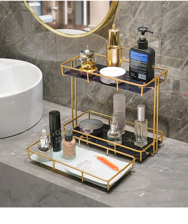 Washstand Cosmetic Shelf Bathroom Toilet Surface of Washbasin Light Luxury Desktop Double Storage Wall Hanging Washstand Cosmetic Shelf Bathroom Toilet Surface of Washbasin Light Luxury Desktop Double Storage Wall Hanging