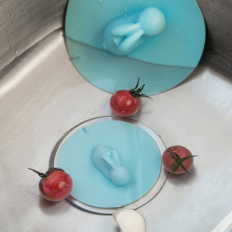 Adorable Rabbit Floor Drain Deodorant Cover round Large Silicone Floor Drain Sink Cover Bathroom Sewer Deodorant Insect Proof Cover