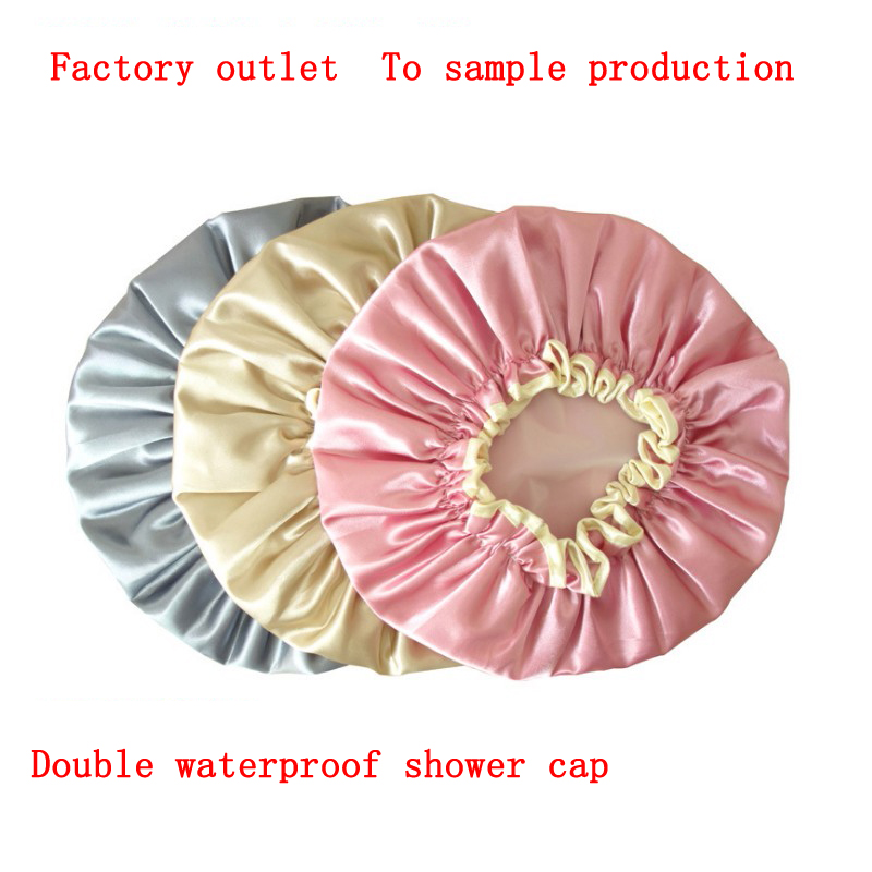 Double layer thickened waterproof satin shower cap wash cap shampoo kitchen anti-fog hat hat