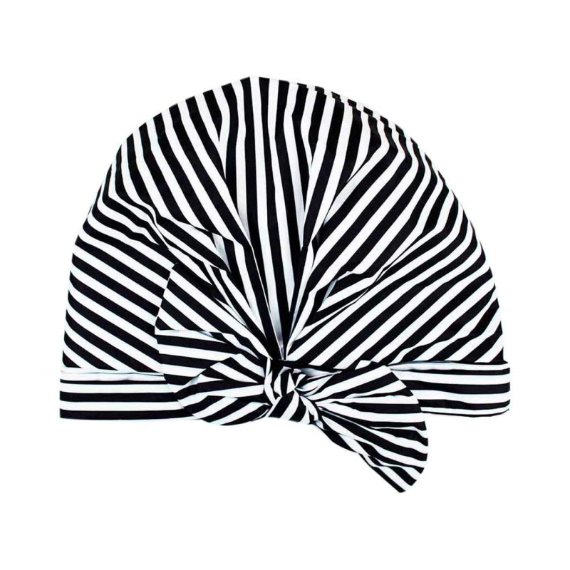 Shower Cap Waterproof Amazon Elastic Bow Black and White Stripes Shower Cap Female Yiwu Manufacturers Can Make a Variety of Patterns