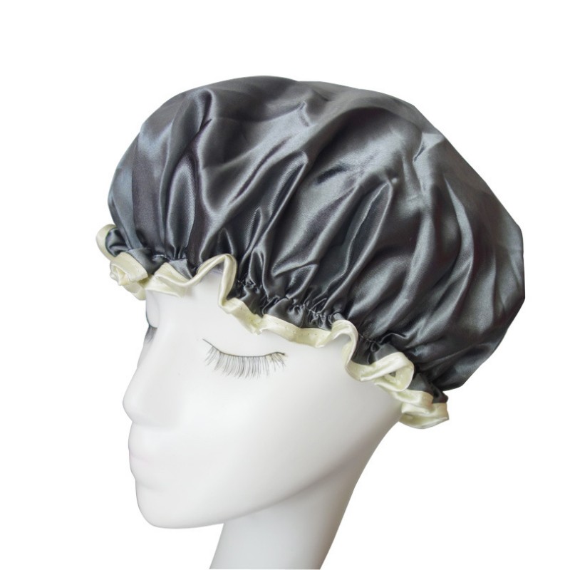 Double-Layer Thickened Waterproof Satin Shower Cap Nightcap Shampoo Cap Kitchen Smoke-Proof Hat Pile Cap