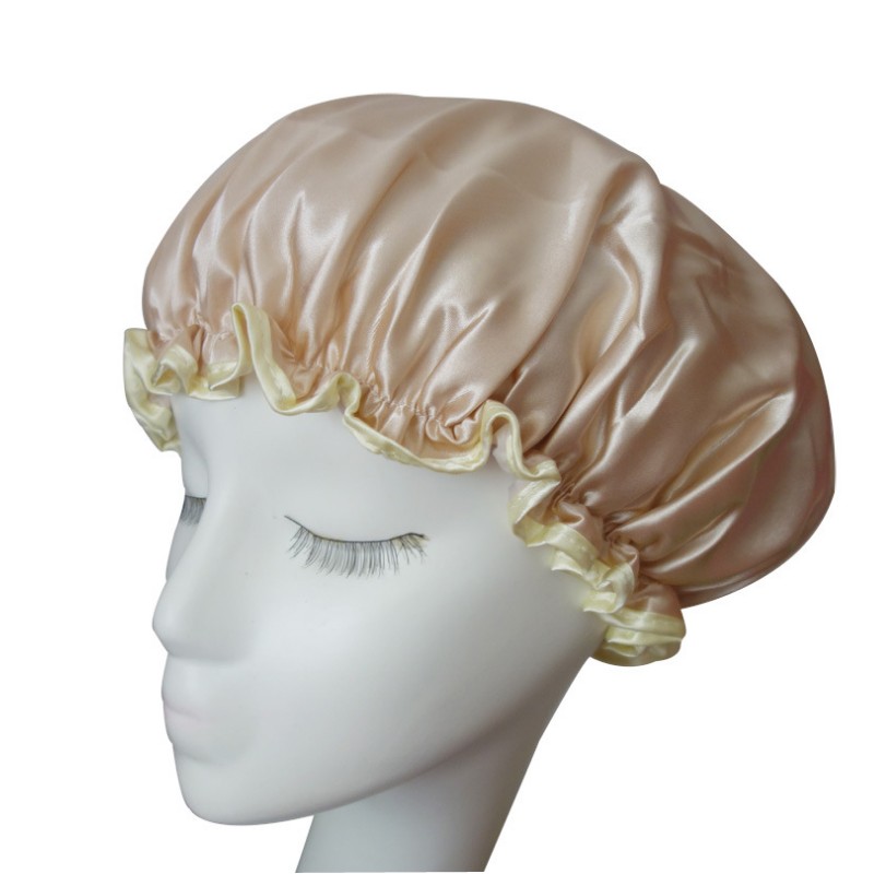 Double-Layer Thickened Waterproof Satin Shower Cap Nightcap Shampoo Cap Kitchen Smoke-Proof Hat Pile Cap