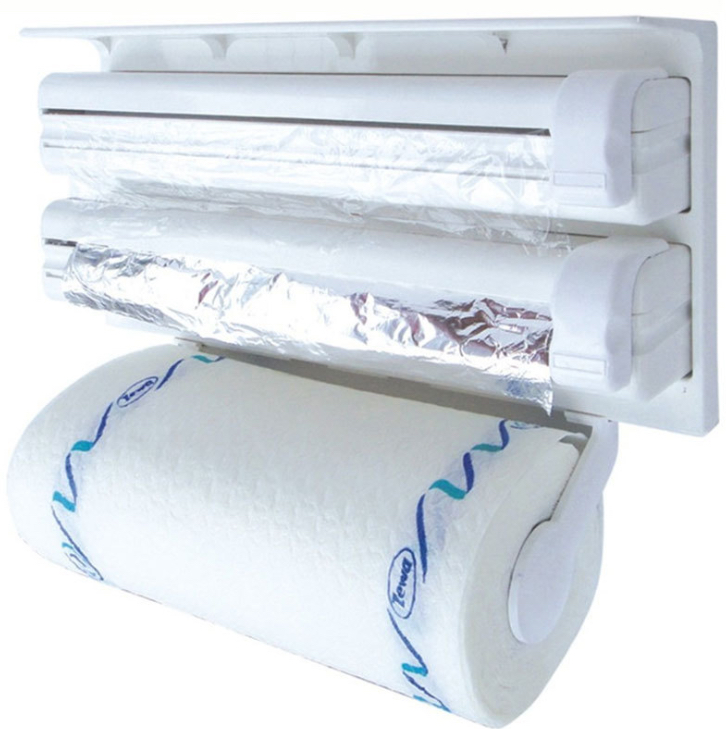 Triple Paper Dispenser Kitchen Tissue Holder Plastic Wrap Rack
