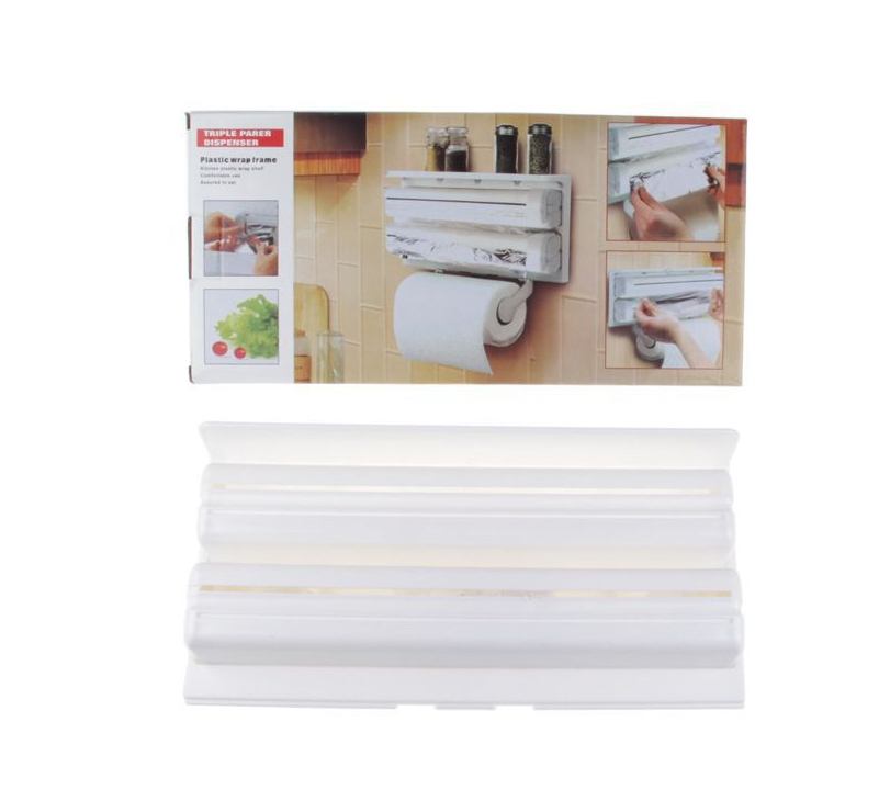 Triple Paper Dispenser Kitchen Tissue Holder Plastic Wrap Rack