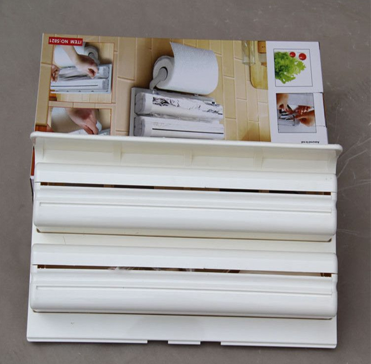 Triple Paper Dispenser Kitchen Tissue Holder Plastic Wrap Rack