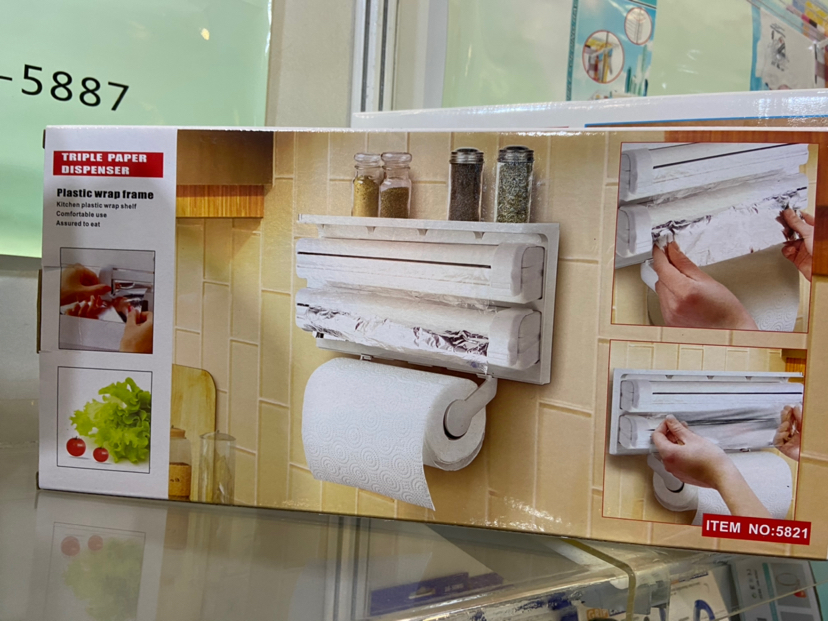 Triple Paper Dispenser Kitchen Tissue Holder Plastic Wrap Rack