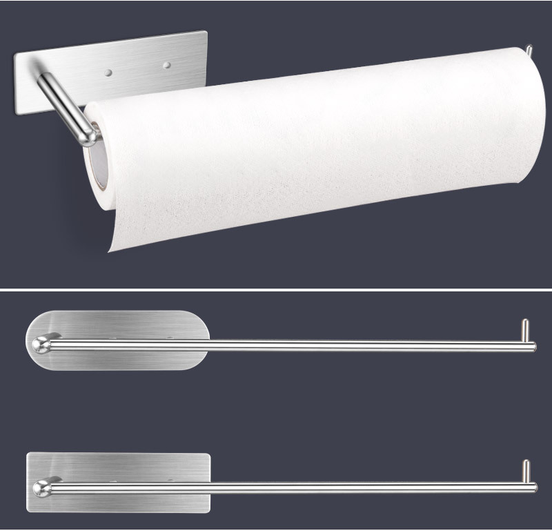 304 Stainless Steel Kitchen Roll Stand Hole-Free Plastic Wrap Rack Tissue Rack Hole 