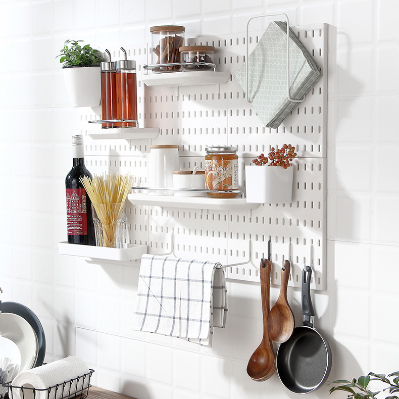 Wire-Wrap Board Storage Rack round Hole Wall Hanging Wall-Mounted Punching-Free Plastic Small Storage Rack