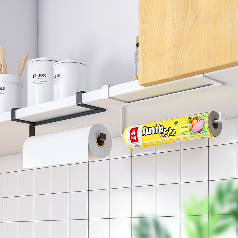Japanese-Style Cabinet Hanging Roll Stand Punch-Free Wall-Mounted Kitchen Towel Rack Household Wipes Plastic Wrap Storage Rack
