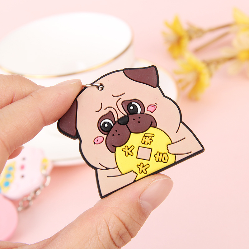 Factory Direct Supply Paper Card PVC Flexible Glue Keychain Cartoon Car Key Pendant Push Gift Wholesale plus Logo