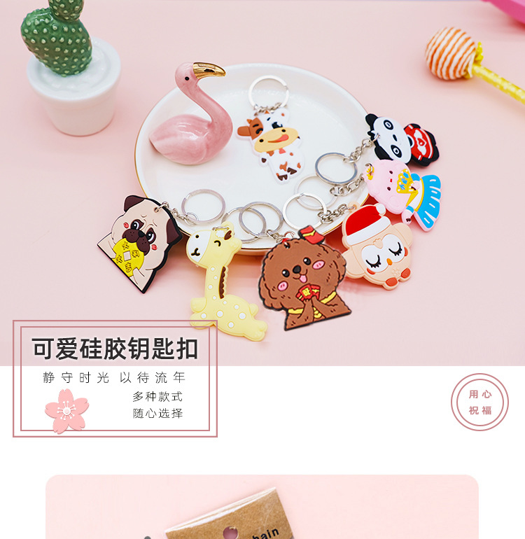 Factory Direct Supply Paper Card PVC Flexible Glue Keychain Cartoon Car Key Pendant Push Gift Wholesale plus Logo