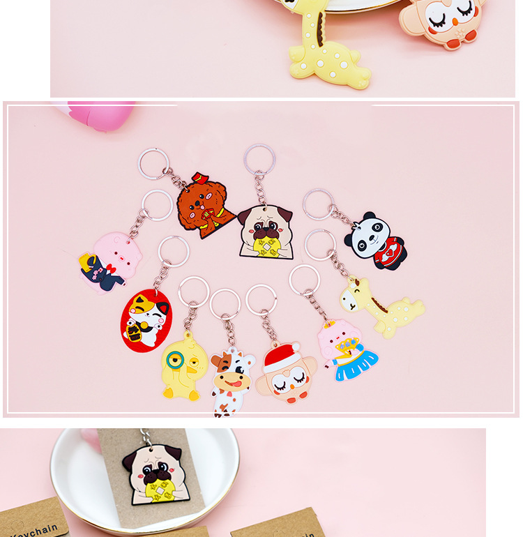 Factory Direct Supply Paper Card PVC Flexible Glue Keychain Cartoon Car Key Pendant Push Gift Wholesale plus Logo