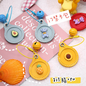 Creative Fresh Transparent Card Cover Hard IC Certificate Holder Key Chain with Bell Meal Card Student Access Control Bus Card Holder