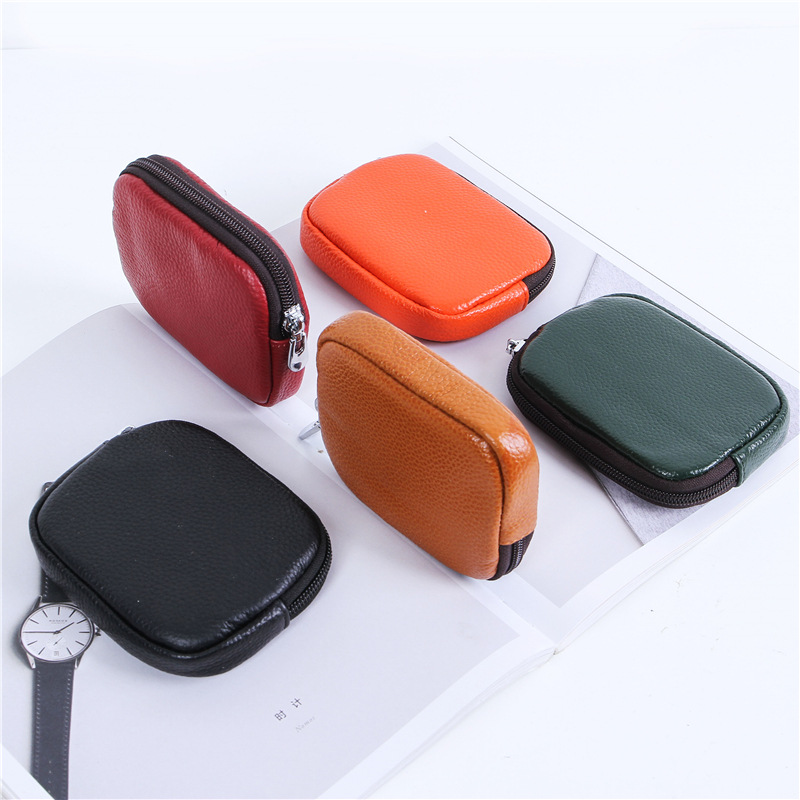 Genuine Leather Coin Purse Bus Card Package Driving License Creative Korean Version Zip Key Bag Coin Bus Earplugs Cowhide
