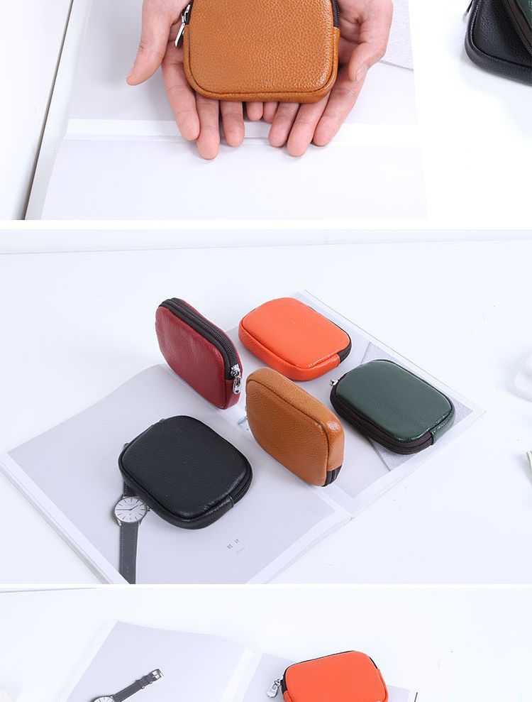 Genuine Leather Coin Purse Bus Card Package Driving License Creative Korean Version Zip Key Bag Coin Bus Earplugs Cowhide