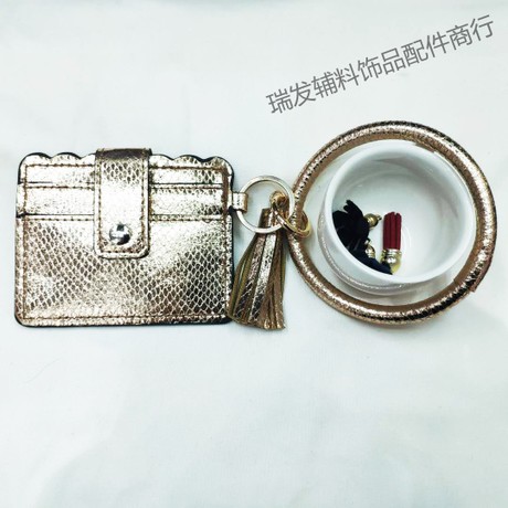 European and American fashion fringe bracelet key ring card bag PU fringe pendant leather bracelet wholesale manufacturers direct sales