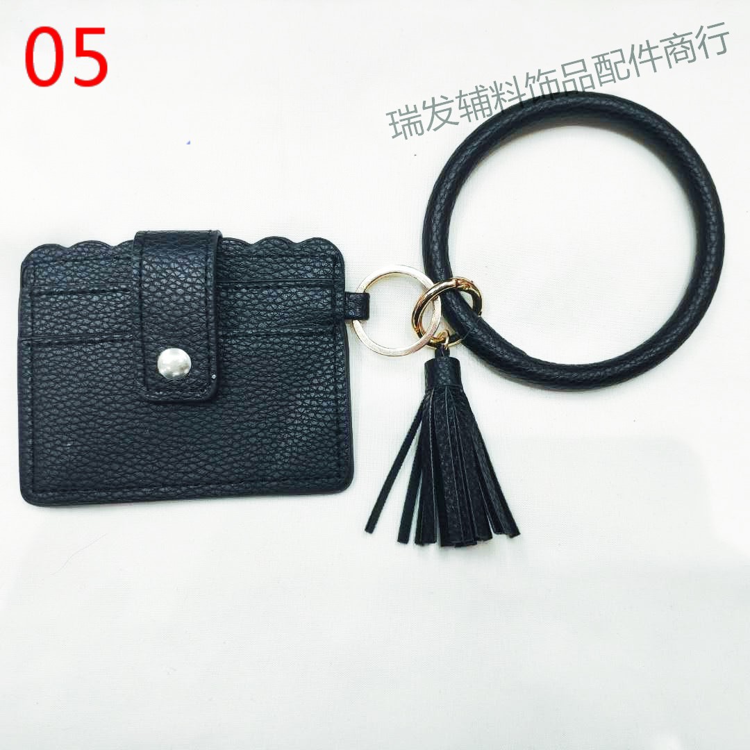 European and American fashion fringe bracelet key ring card bag PU fringe pendant leather bracelet wholesale manufacturers direct sales