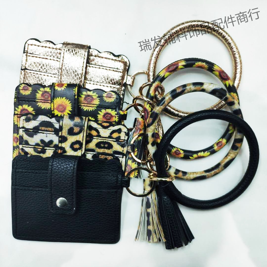 European and American fashion fringe bracelet key ring card bag PU fringe pendant leather bracelet wholesale manufacturers direct sales