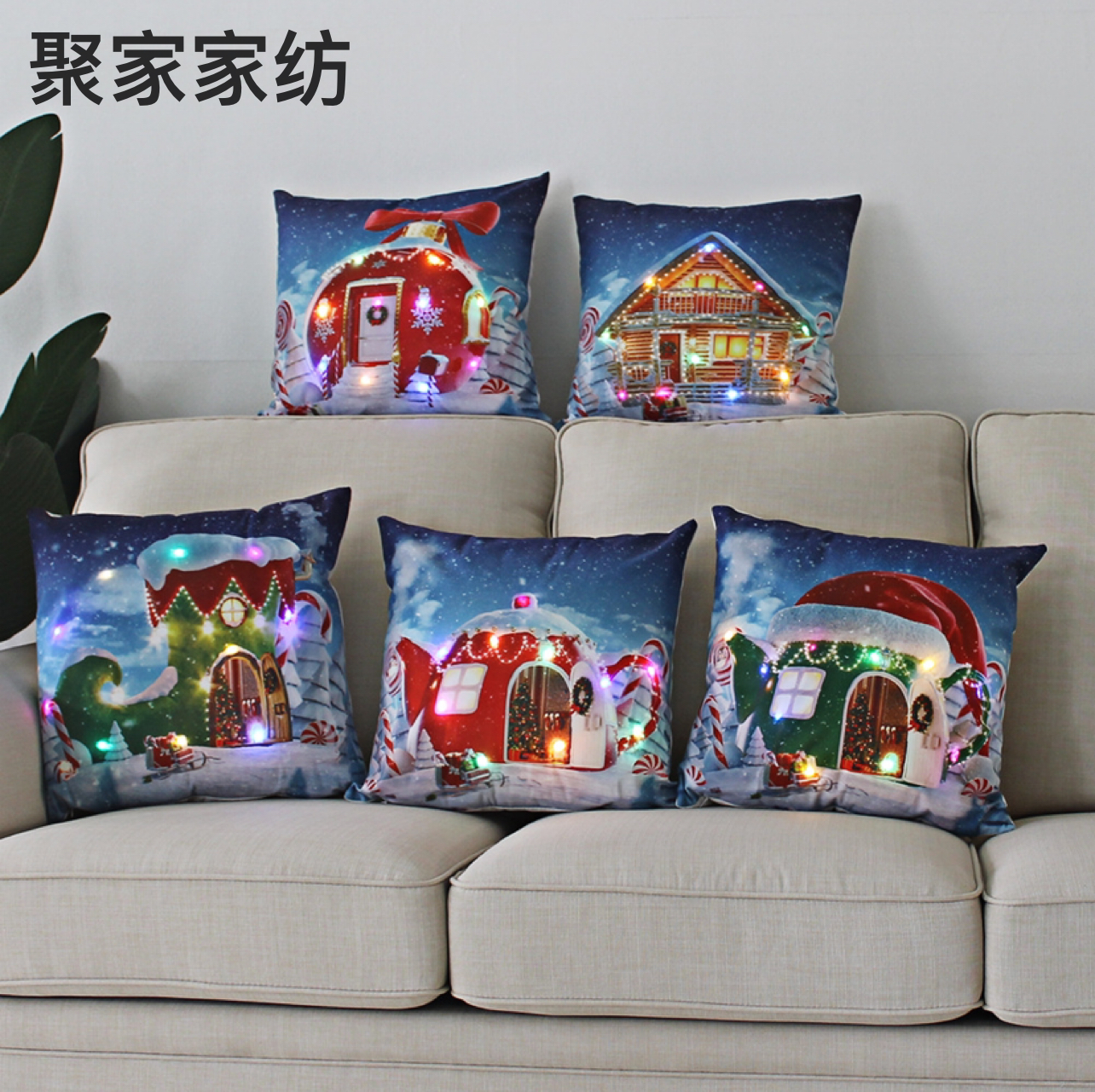 2 New Foreign Trade Colored Lights Christmas Glow Pillow Led Light Pillow Dwarf Short Plush Pillow Cover HTTP