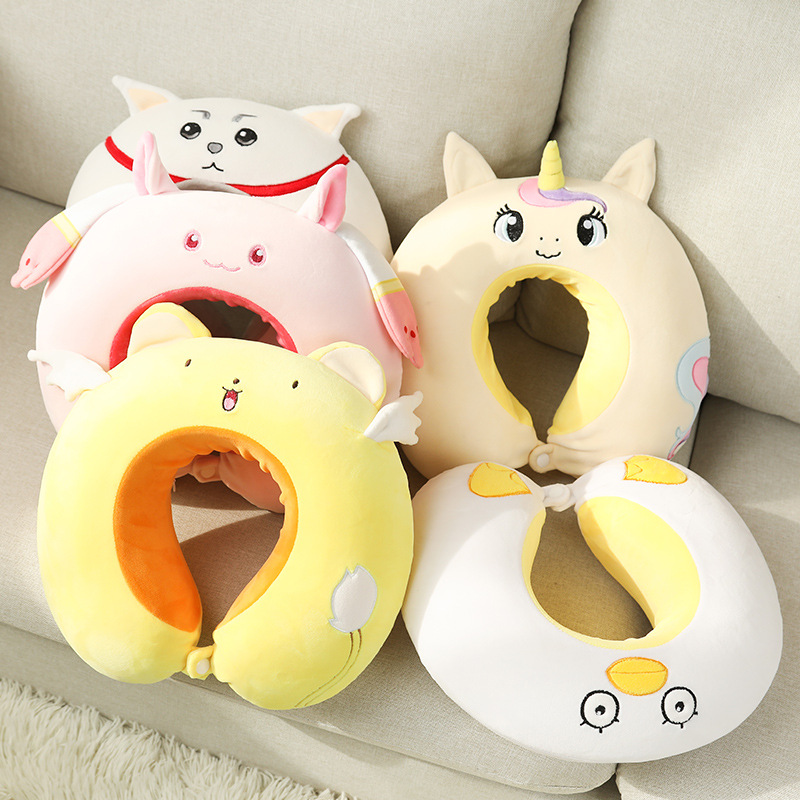 Cute Cartoon Memory Foam U-Shape Pillow Car Cervical Pillow Travel Neck U-Shape Pillow Nap Head Rest Back Cushion