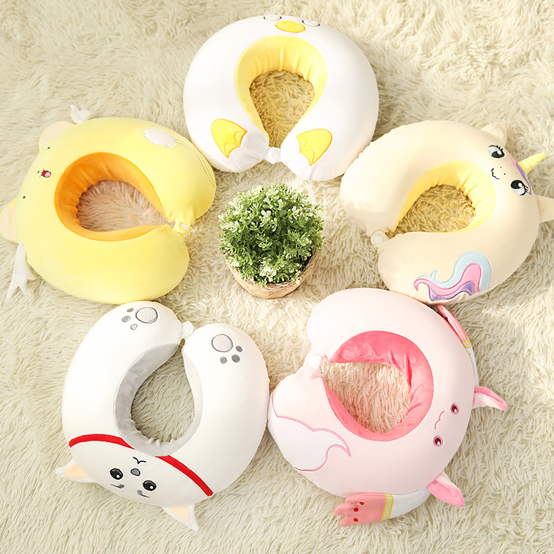 Cute Cartoon Memory Foam U-Shape Pillow Car Cervical Pillow Travel Neck U-Shape Pillow Nap Head Rest Back Cushion