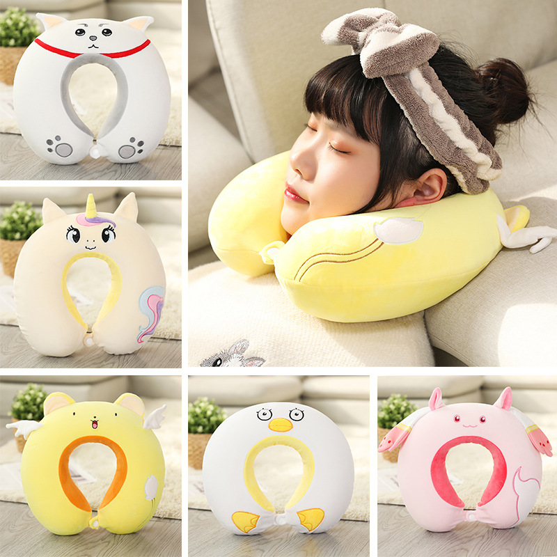 Cute Cartoon Memory Foam U-Shape Pillow Car Cervical Pillow Travel Neck U-Shape Pillow Nap Head Rest Back Cushion