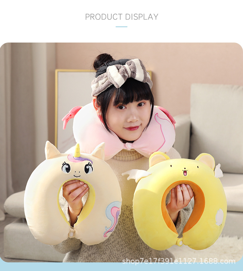 Cute Cartoon Memory Foam U-Shape Pillow Car Cervical Pillow Travel Neck U-Shape Pillow Nap Head Rest Back Cushion