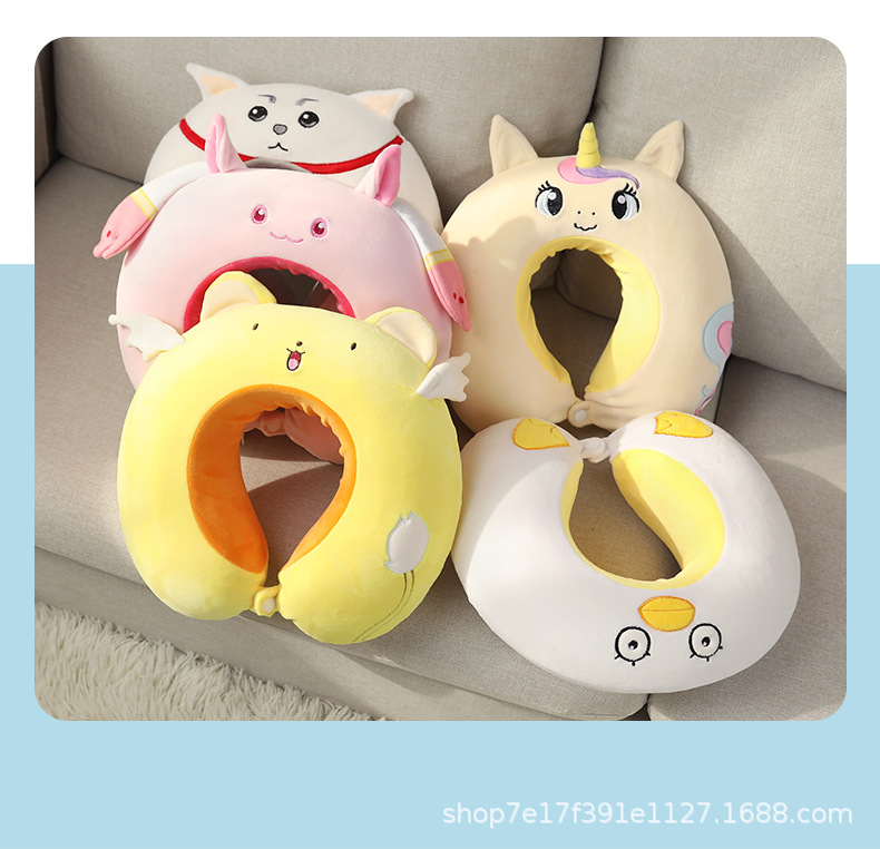 Cute Cartoon Memory Foam U-Shape Pillow Car Cervical Pillow Travel Neck U-Shape Pillow Nap Head Rest Back Cushion