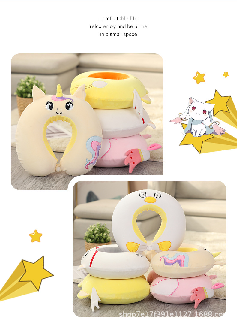 Cute Cartoon Memory Foam U-Shape Pillow Car Cervical Pillow Travel Neck U-Shape Pillow Nap Head Rest Back Cushion