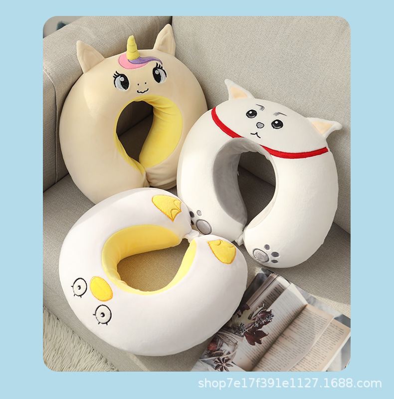 Cute Cartoon Memory Foam U-Shape Pillow Car Cervical Pillow Travel Neck U-Shape Pillow Nap Head Rest Back Cushion